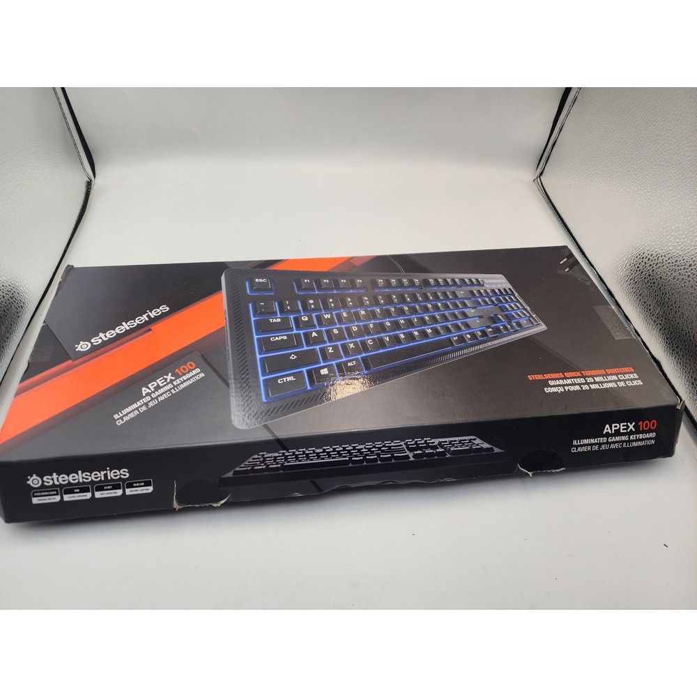 SteelSeries‎ Apex 100 Illuminated Gaming Keyboard Blue LED Wired Black KB-0004